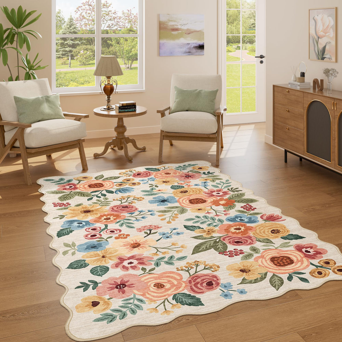 DUKINO Black Floral Area Rug for Modern Home Decor