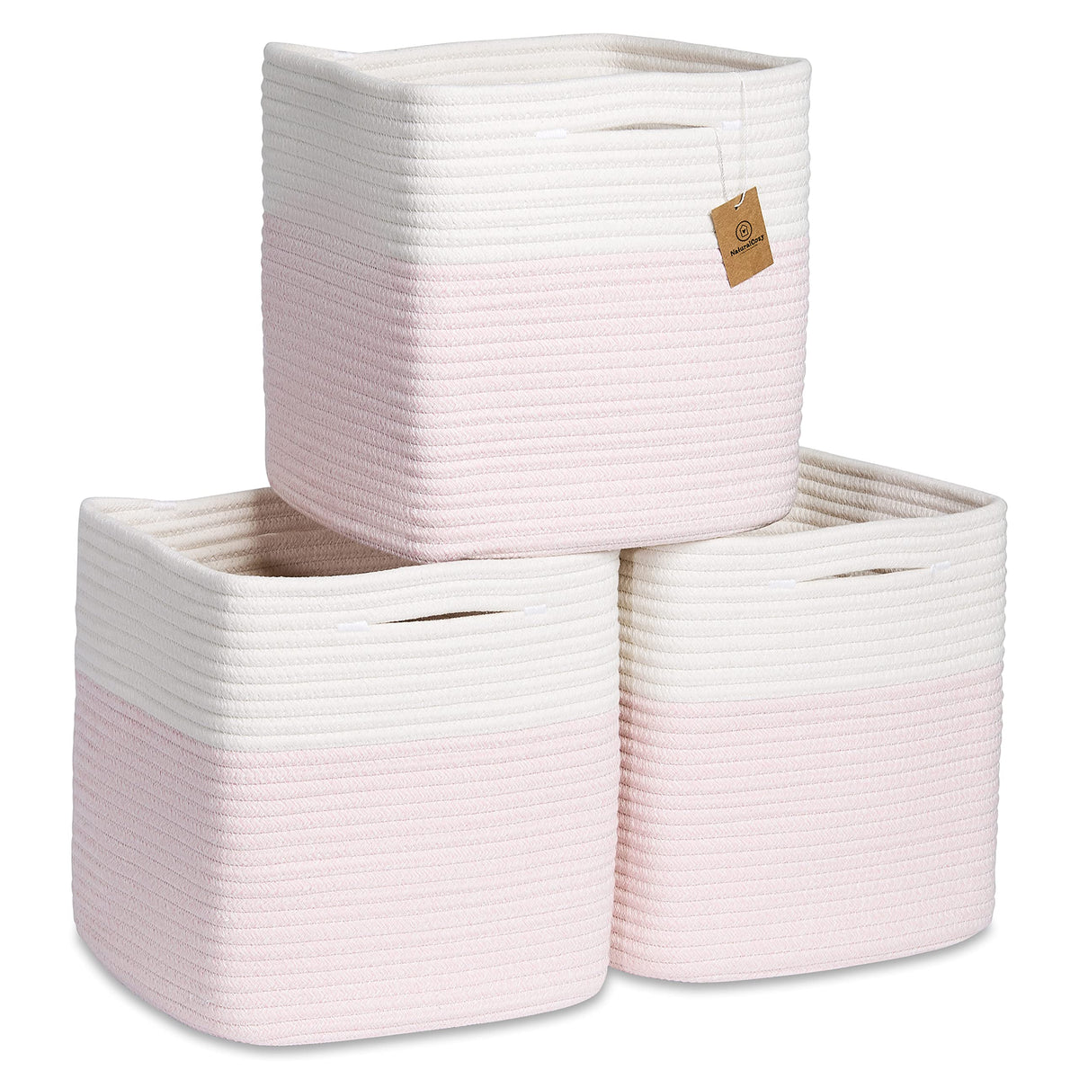 NaturalCozy 11-Inch Cube Rope Storage Baskets, 3-Pack