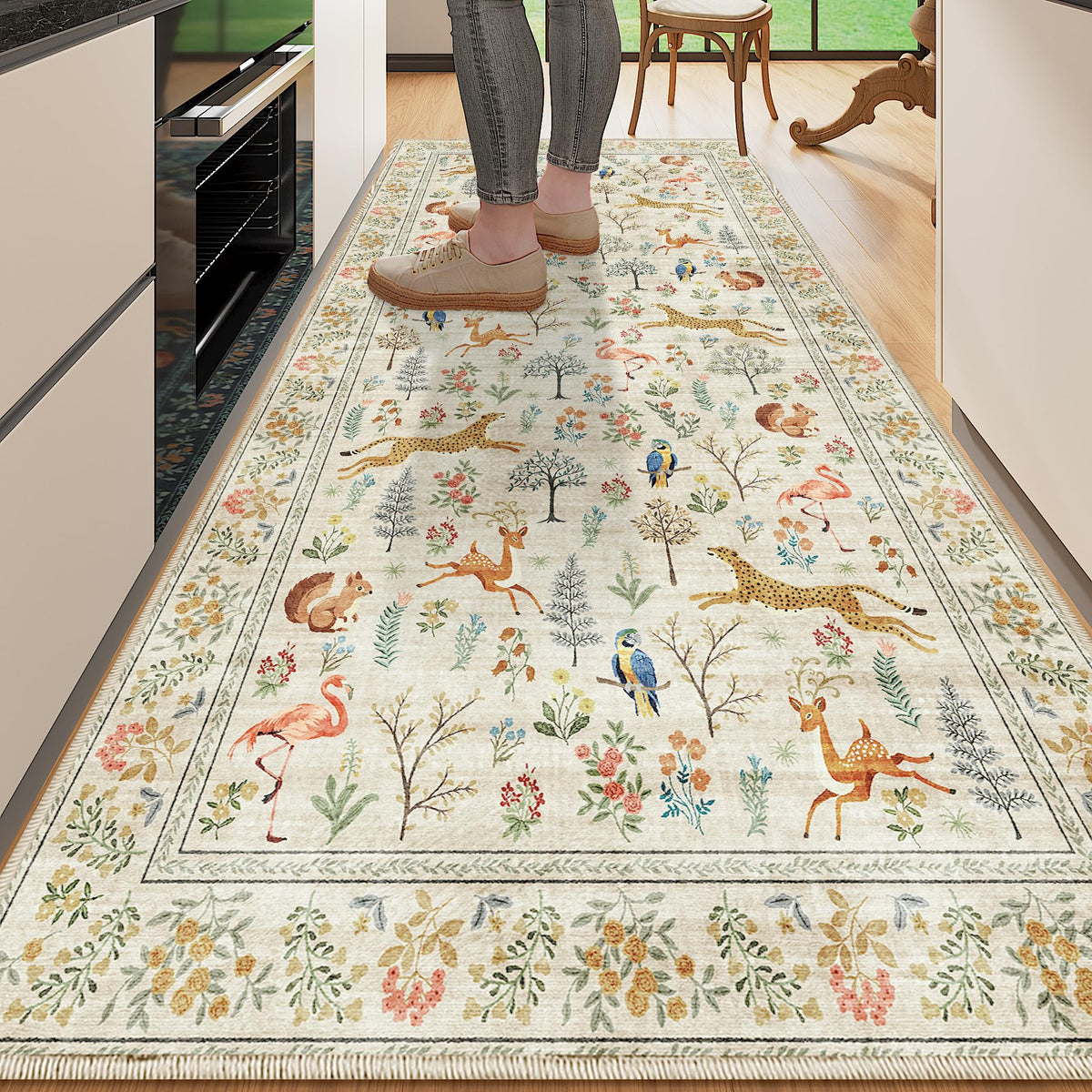 DUKINO Black Floral Area Rug for Modern Home Decor