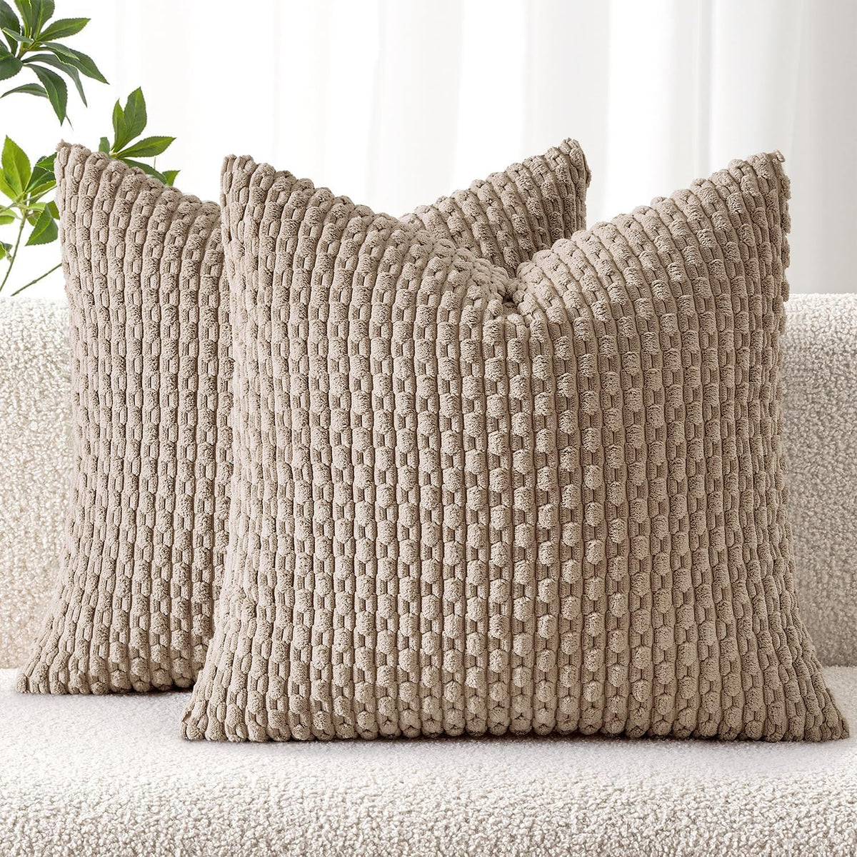 MIULEE Striped Corduroy Throw Pillow Covers, Set of 2