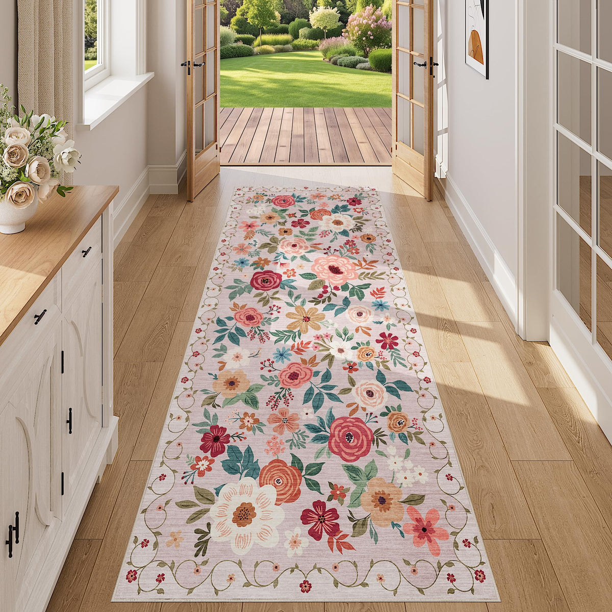 DUKINO Black Floral Area Rug for Modern Home Decor