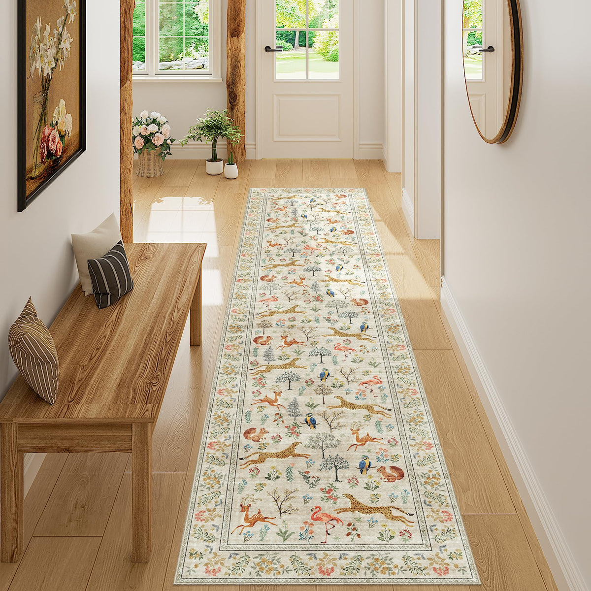 DUKINO Black Floral Area Rug for Modern Home Decor
