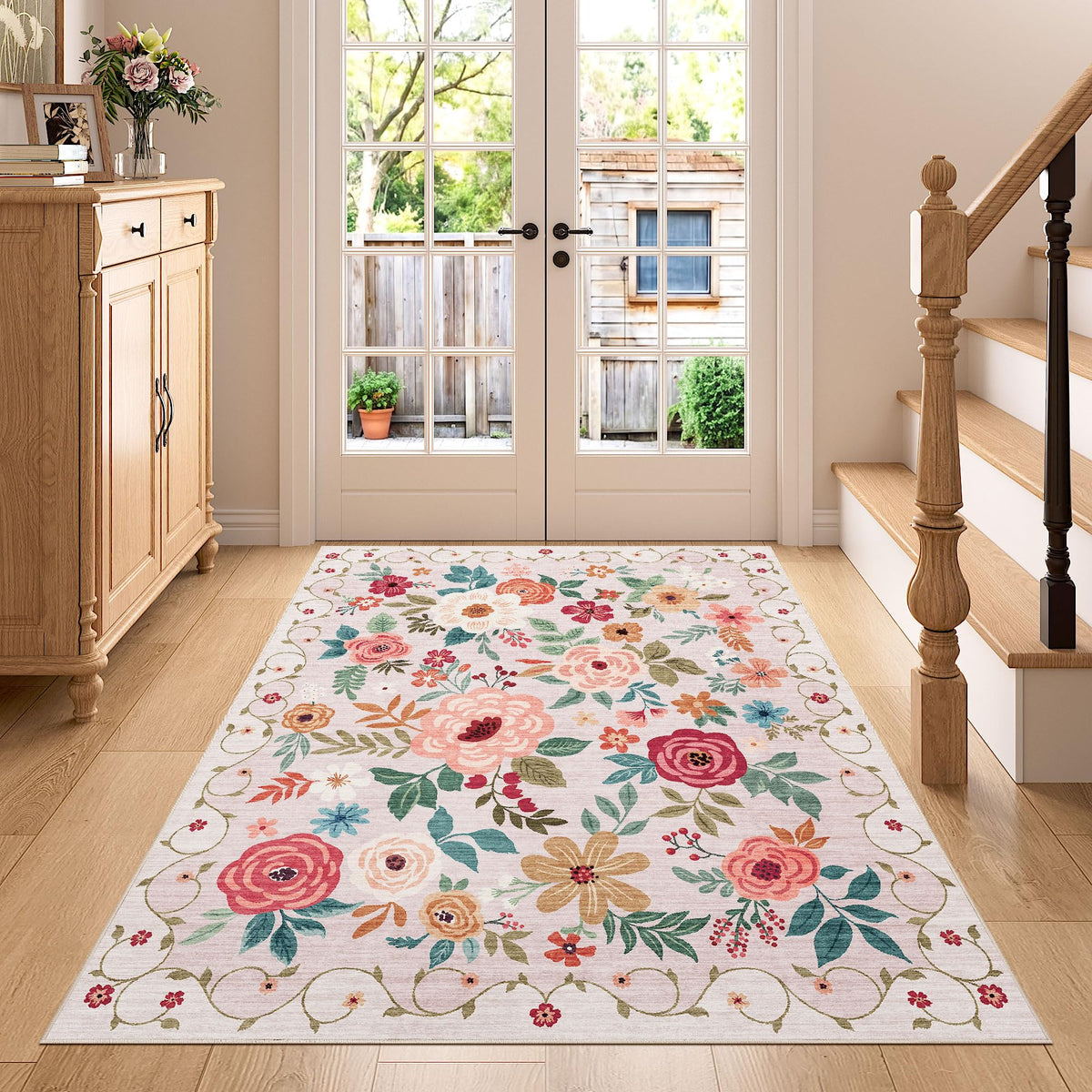 DUKINO Black Floral Area Rug for Modern Home Decor