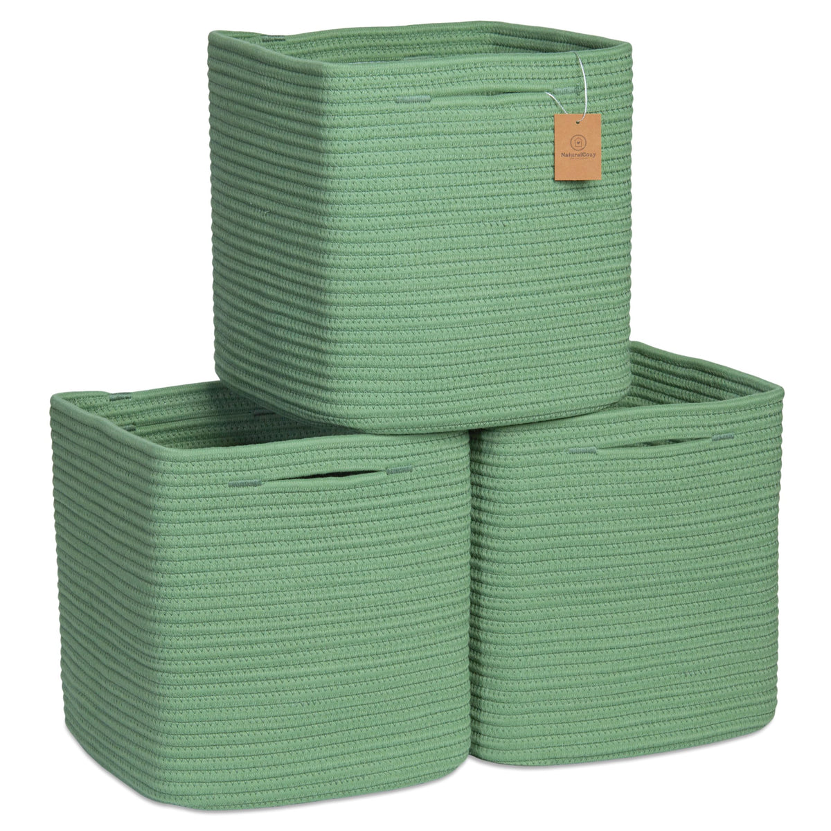 NaturalCozy 11-Inch Cube Rope Storage Baskets, 3-Pack