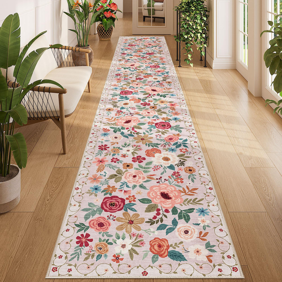 DUKINO Black Floral Area Rug for Modern Home Decor