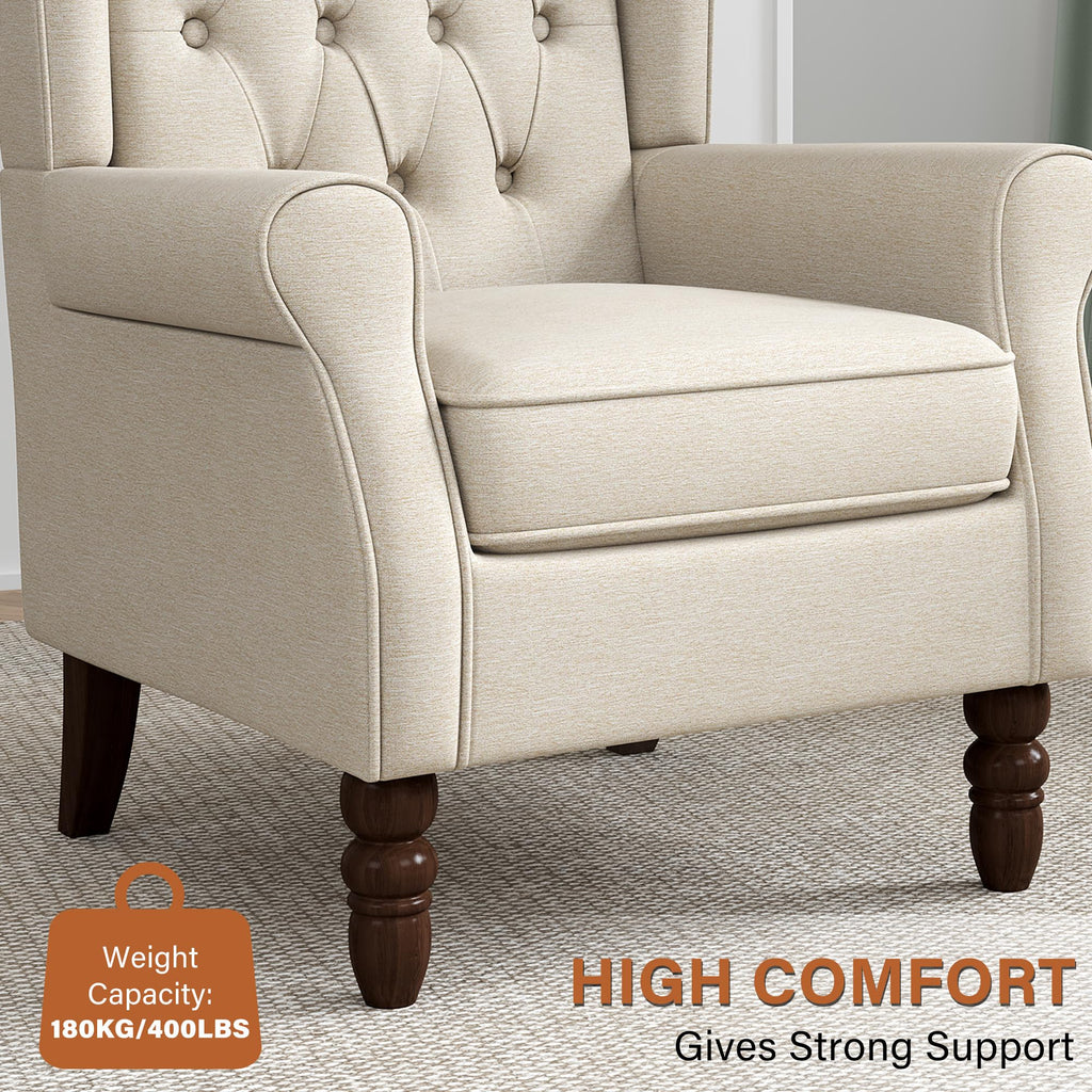 Qatiby Tufted Wingback Accent Chair, High Back Armchair for Living Room