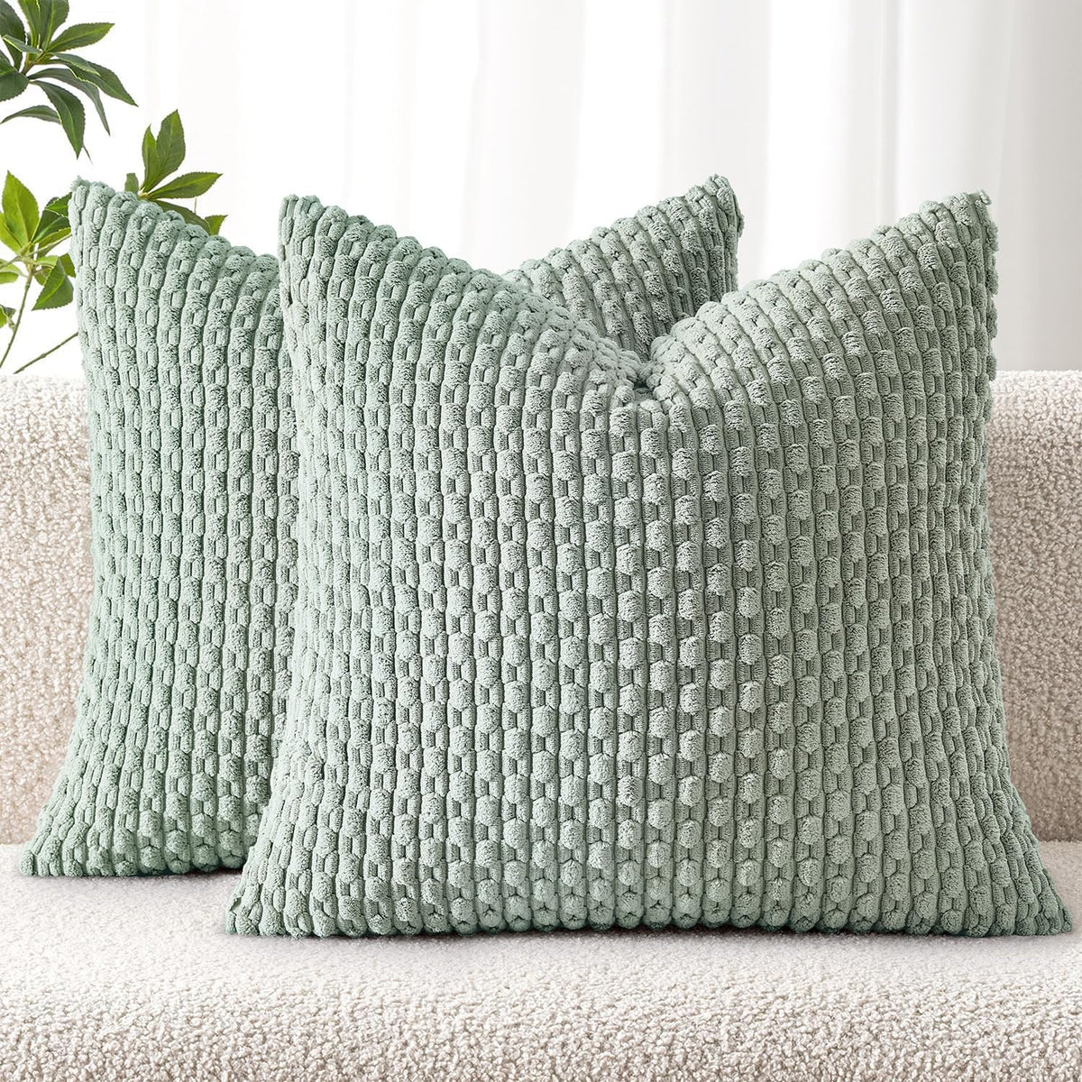 MIULEE Striped Corduroy Throw Pillow Covers, Set of 2