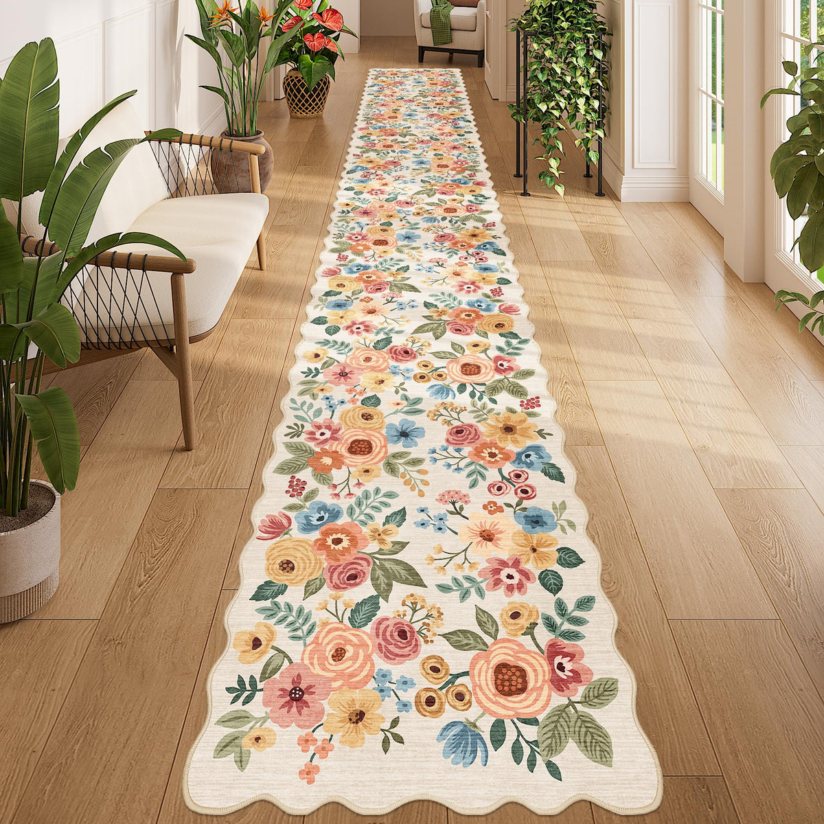 DUKINO Black Floral Area Rug for Modern Home Decor