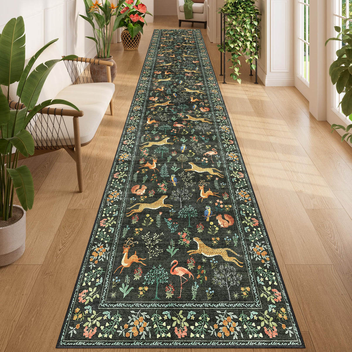 DUKINO Black Floral Area Rug for Modern Home Decor