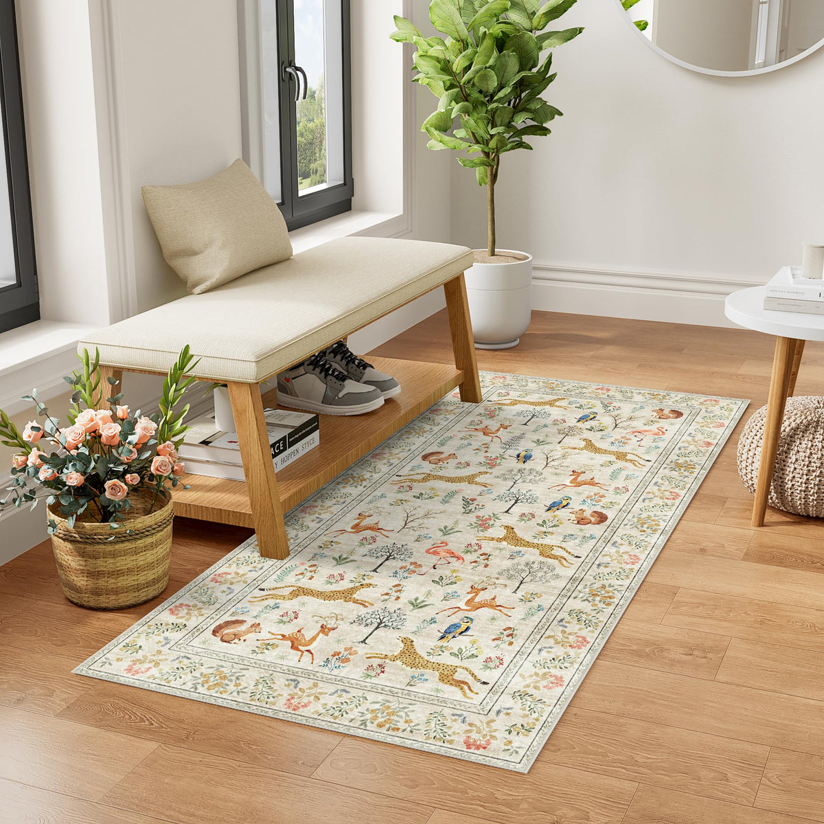 DUKINO Black Floral Area Rug for Modern Home Decor