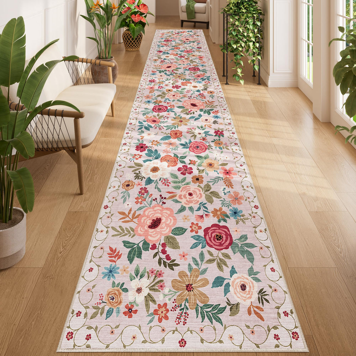 DUKINO Black Floral Area Rug for Modern Home Decor