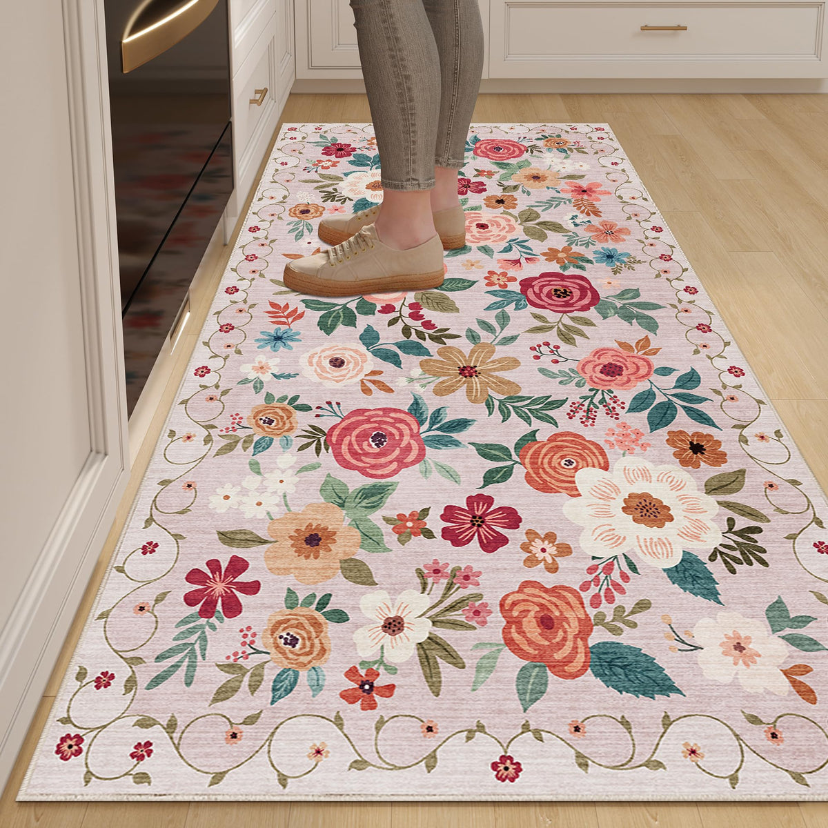 DUKINO Black Floral Area Rug for Modern Home Decor