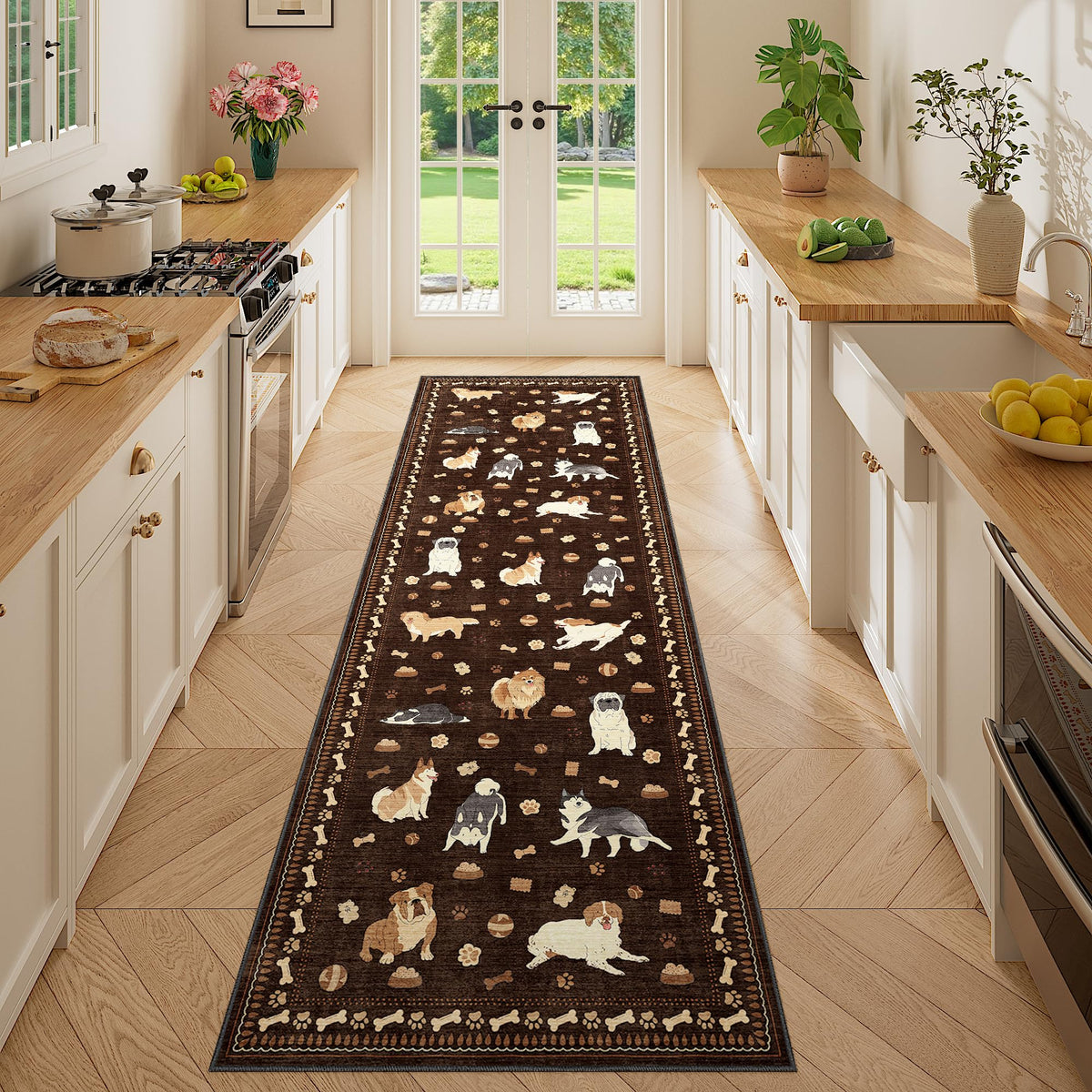 DUKINO Black Floral Area Rug for Modern Home Decor
