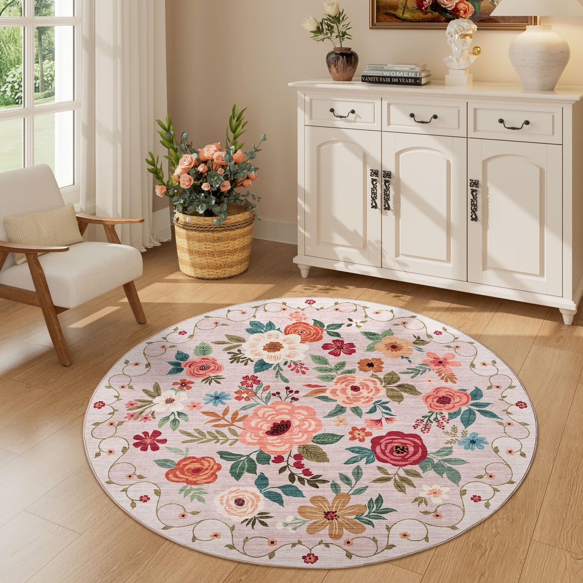 DUKINO Black Floral Area Rug for Modern Home Decor