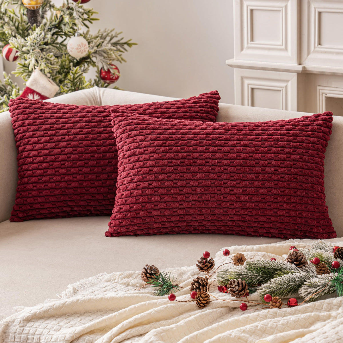 MIULEE Striped Corduroy Throw Pillow Covers, Set of 2