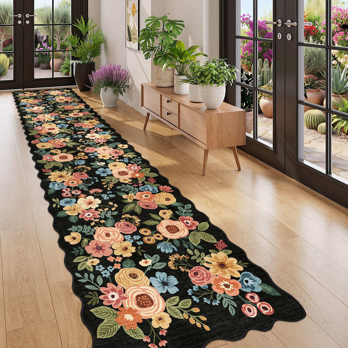 DUKINO Black Floral Area Rug for Modern Home Decor
