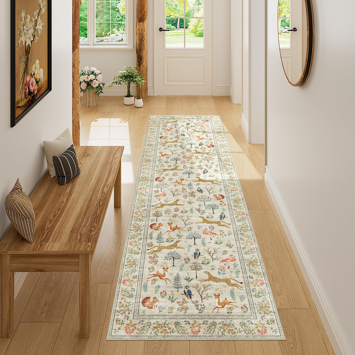 DUKINO Black Floral Area Rug for Modern Home Decor
