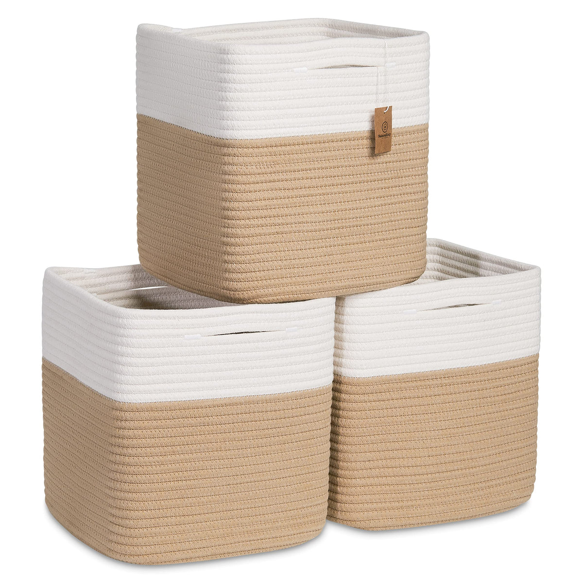 NaturalCozy 11-Inch Cube Rope Storage Baskets, 3-Pack