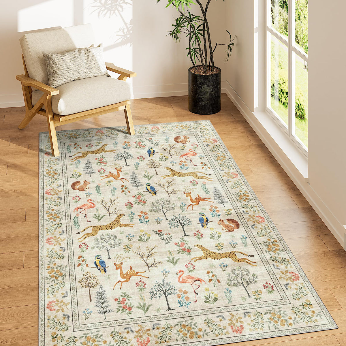 DUKINO Black Floral Area Rug for Modern Home Decor