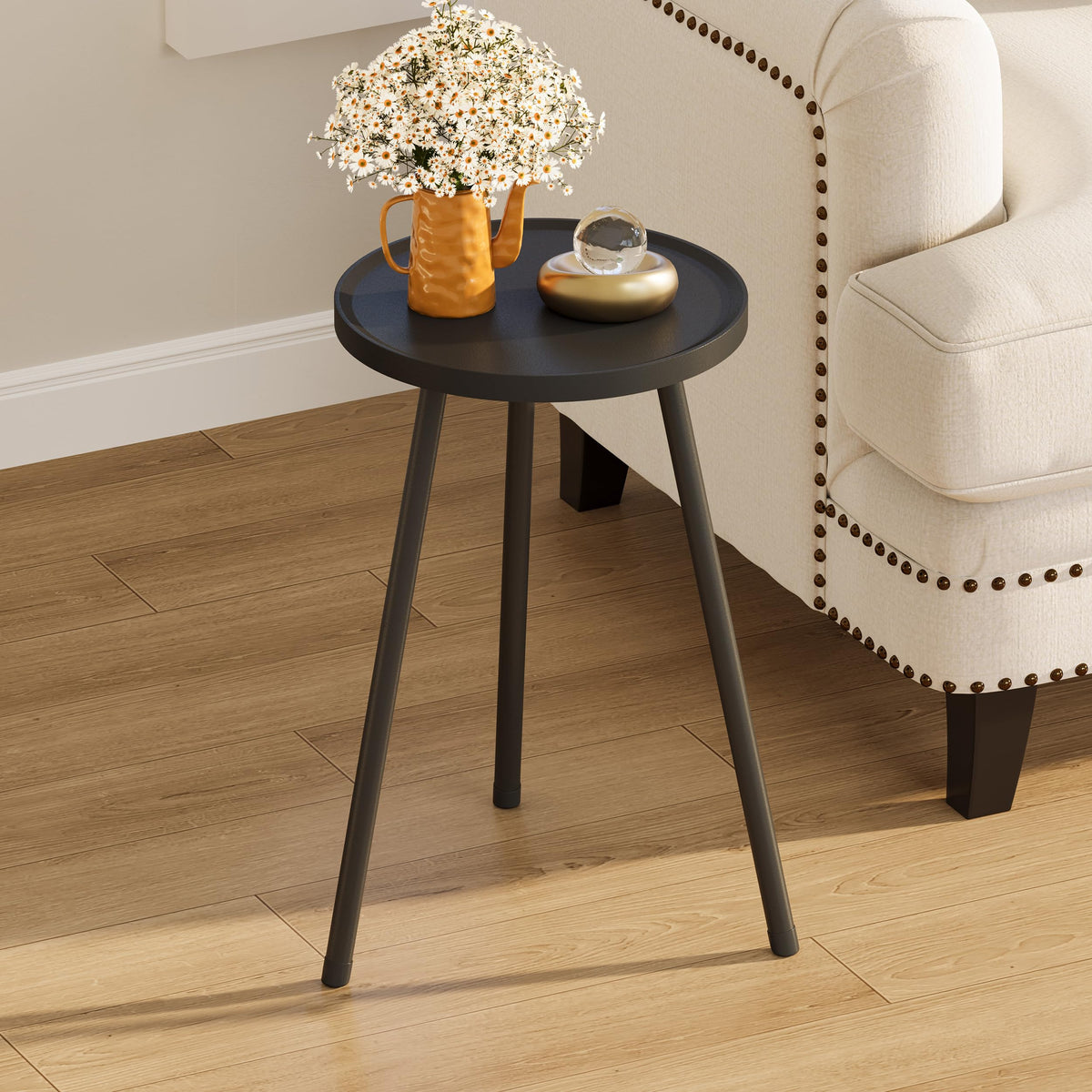YAUKTAK Mini Round Side Table for Small Living Spaces