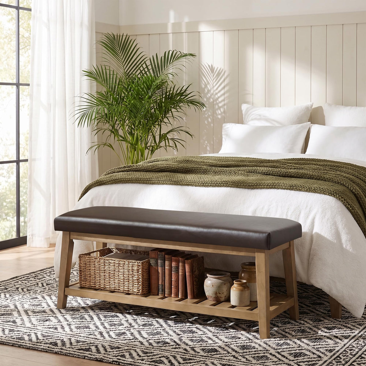Upholstered Entryway Shoe Bench for Bedroom & Hallway