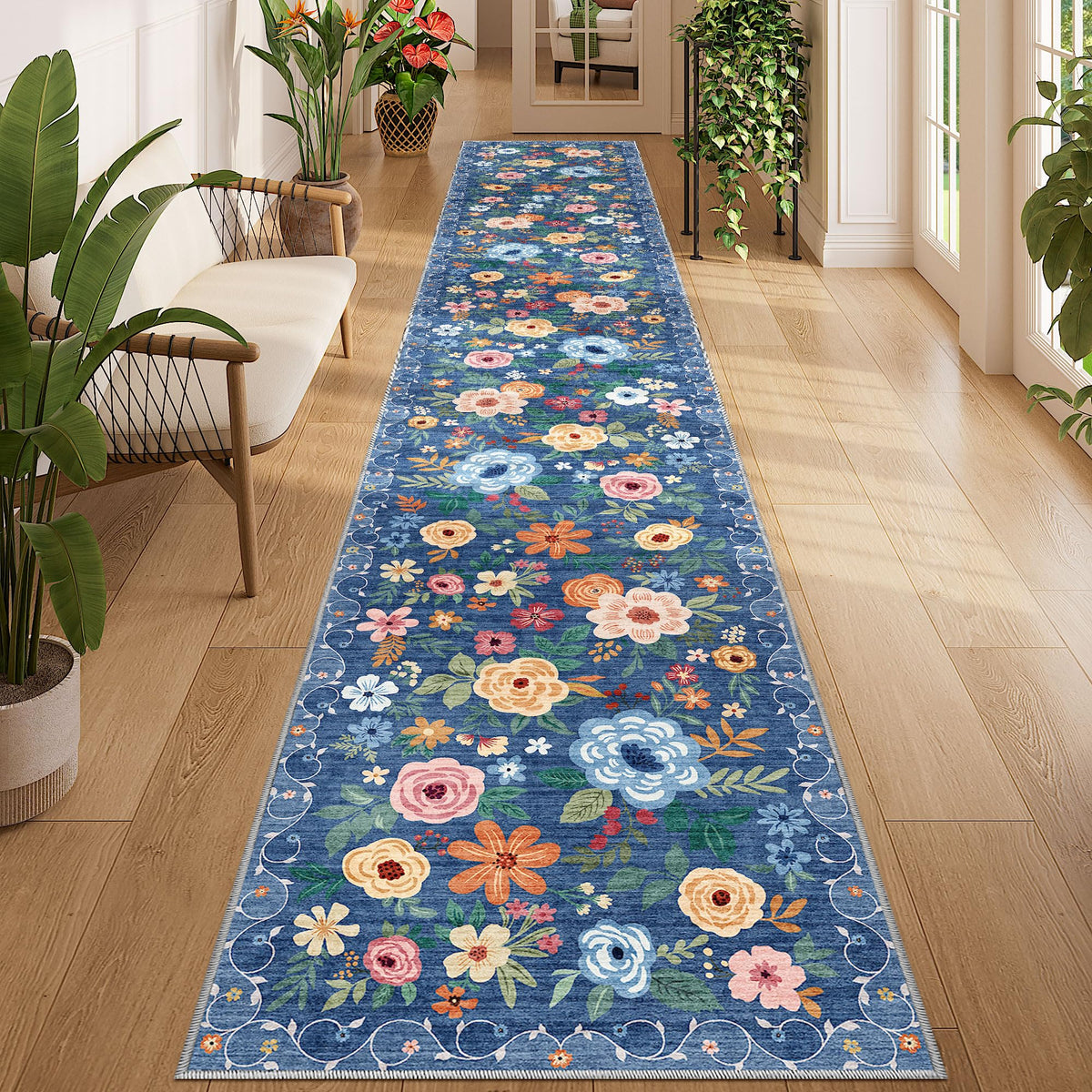 DUKINO Black Floral Area Rug for Modern Home Decor