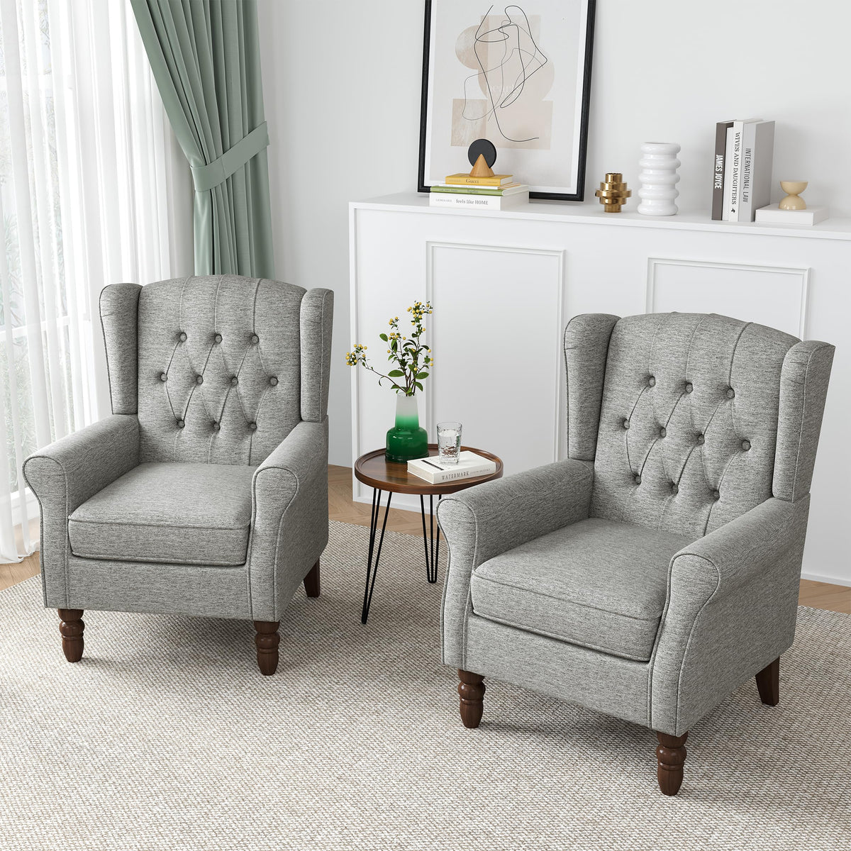 Qatiby Tufted Wingback Accent Chair, High Back Armchair for Living Room