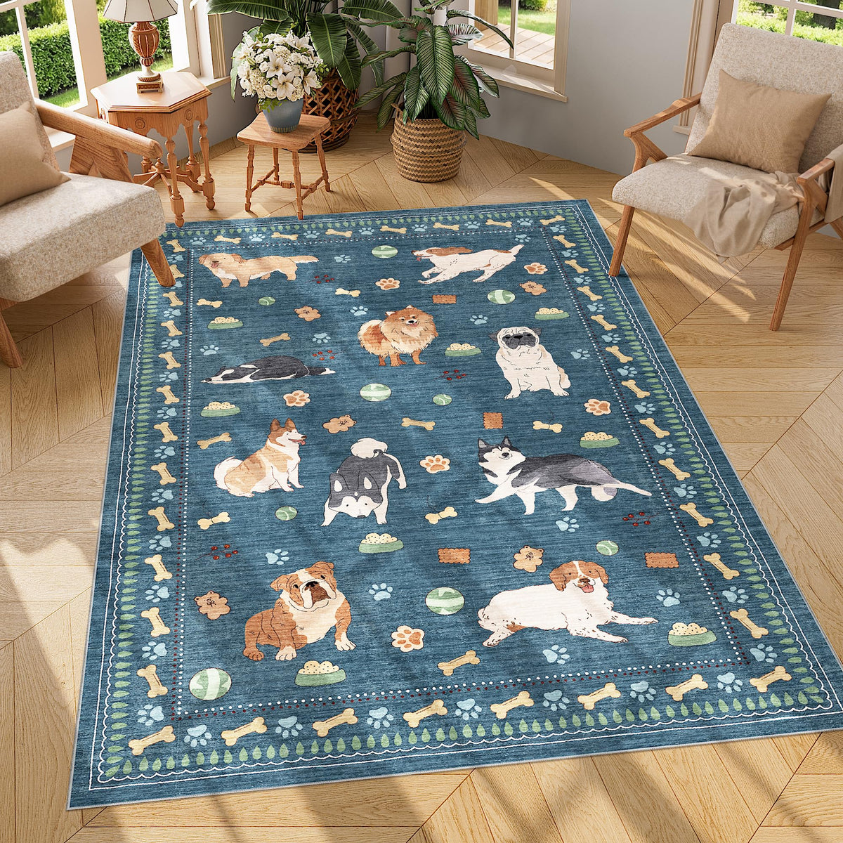 DUKINO Black Floral Area Rug for Modern Home Decor