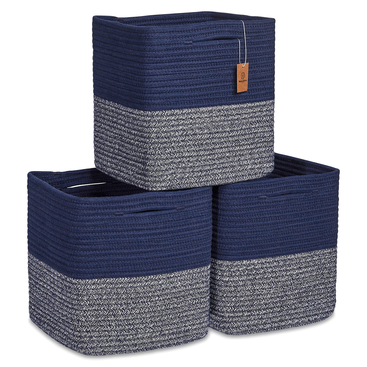 NaturalCozy 11-Inch Cube Rope Storage Baskets, 3-Pack