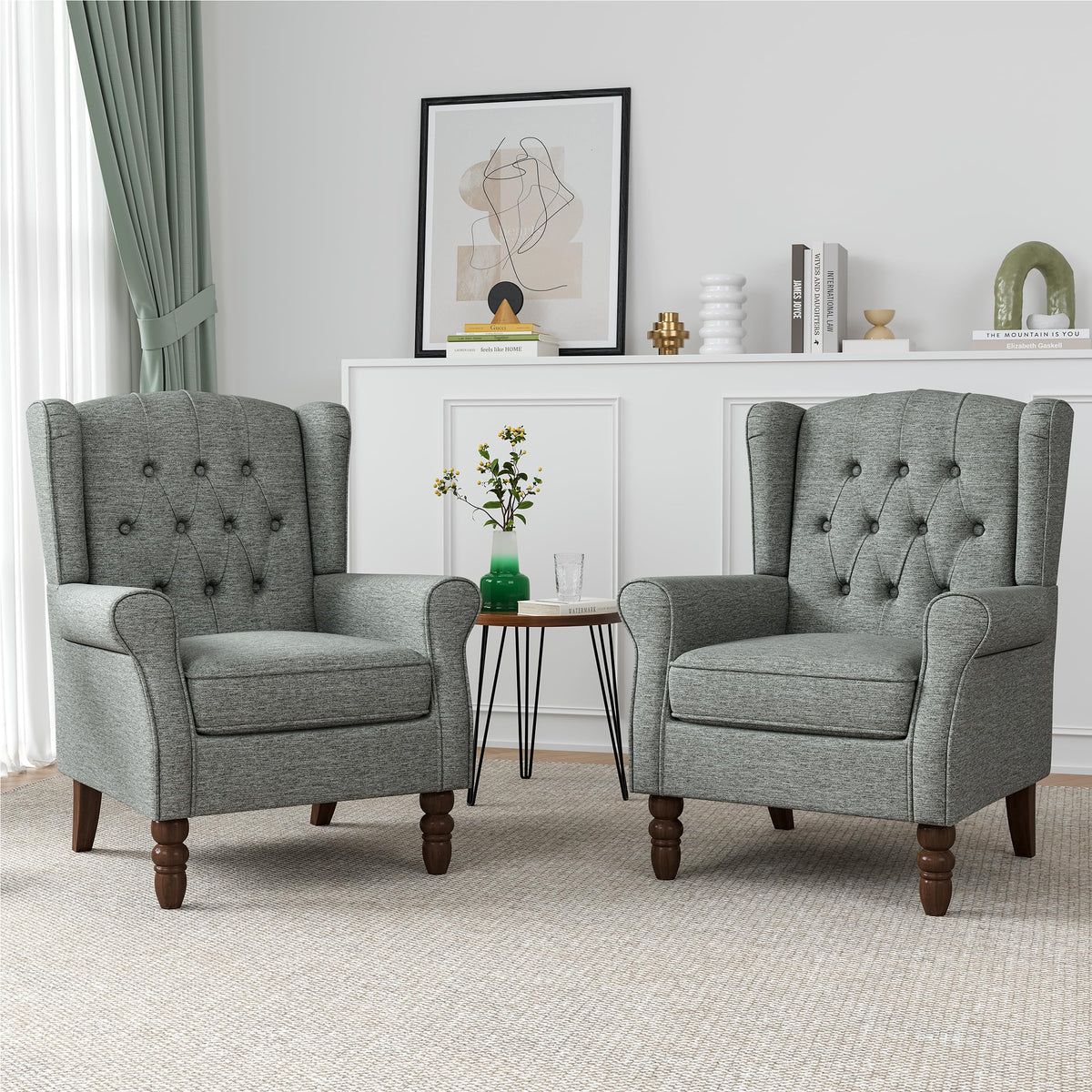 Qatiby Tufted Wingback Accent Chair, High Back Armchair for Living Room