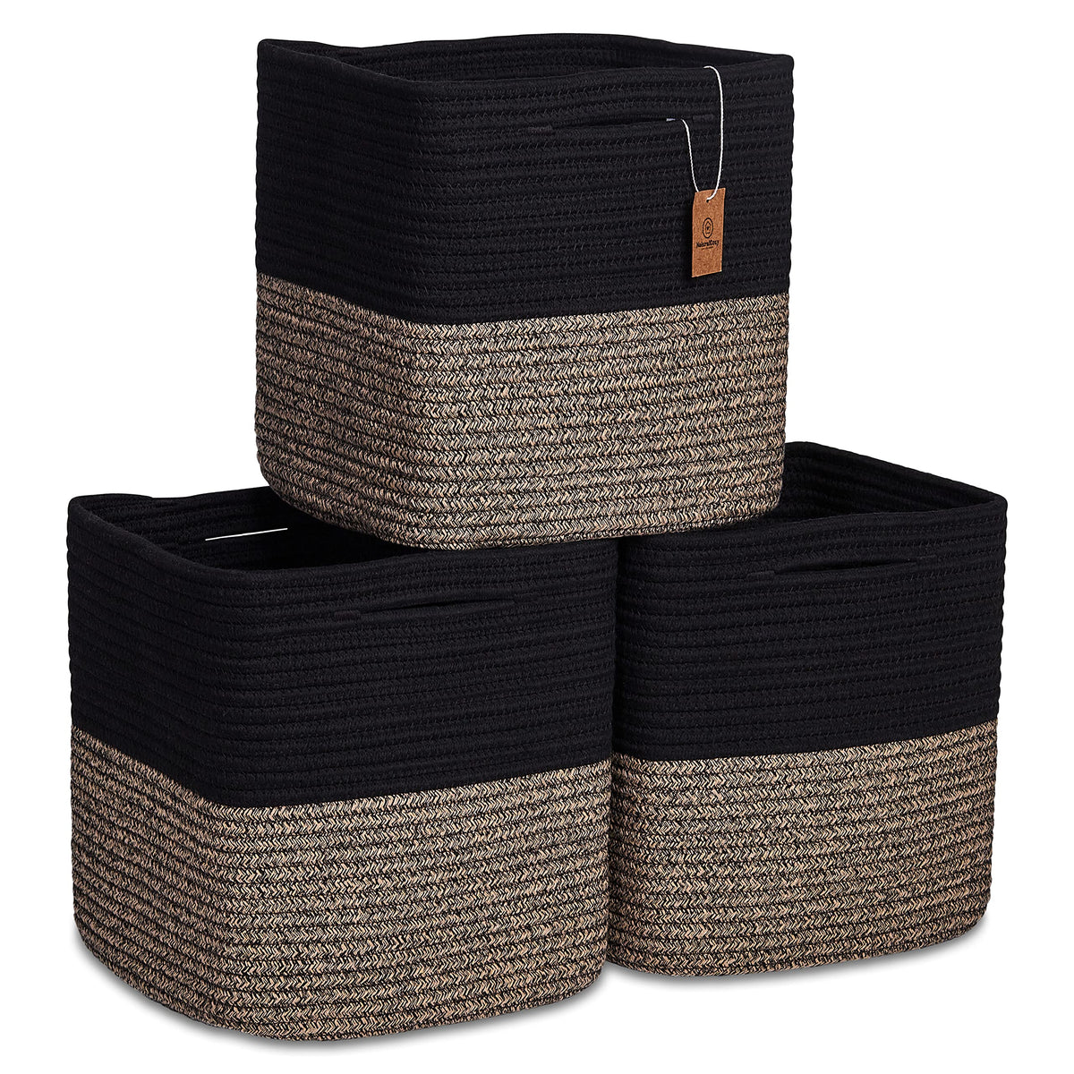 NaturalCozy 11-Inch Cube Rope Storage Baskets, 3-Pack
