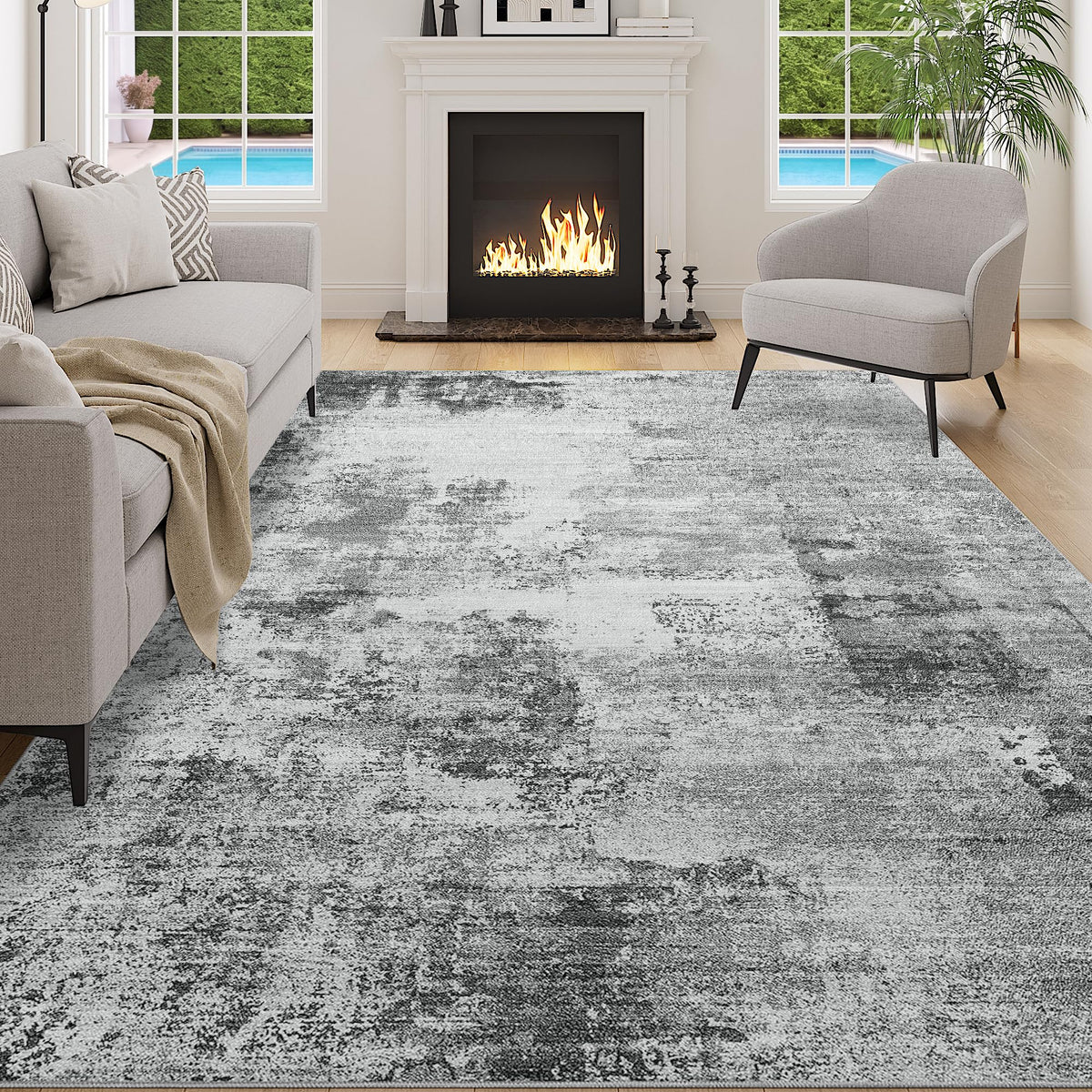 DUKINO Black Floral Area Rug for Modern Home Decor