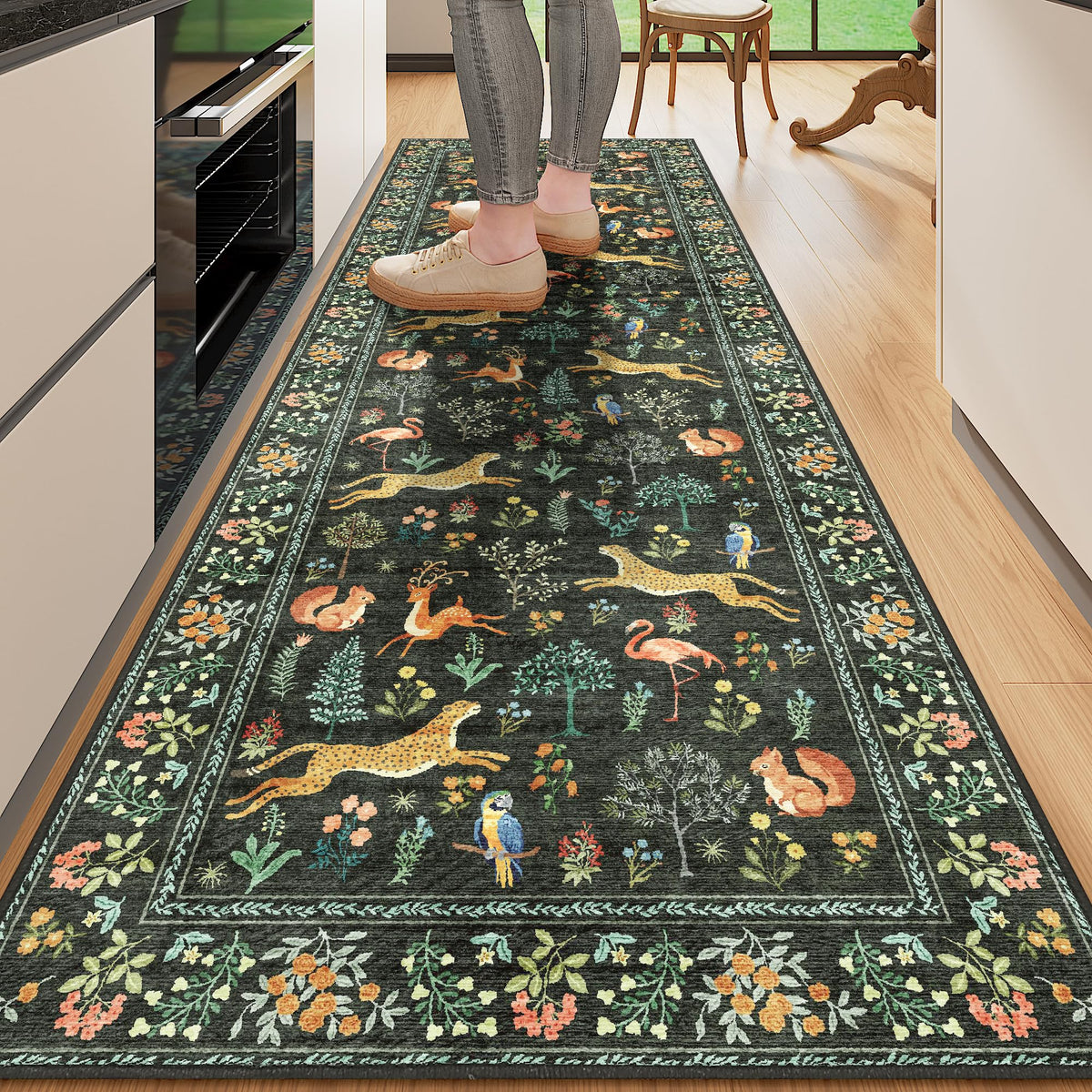 DUKINO Black Floral Area Rug for Modern Home Decor