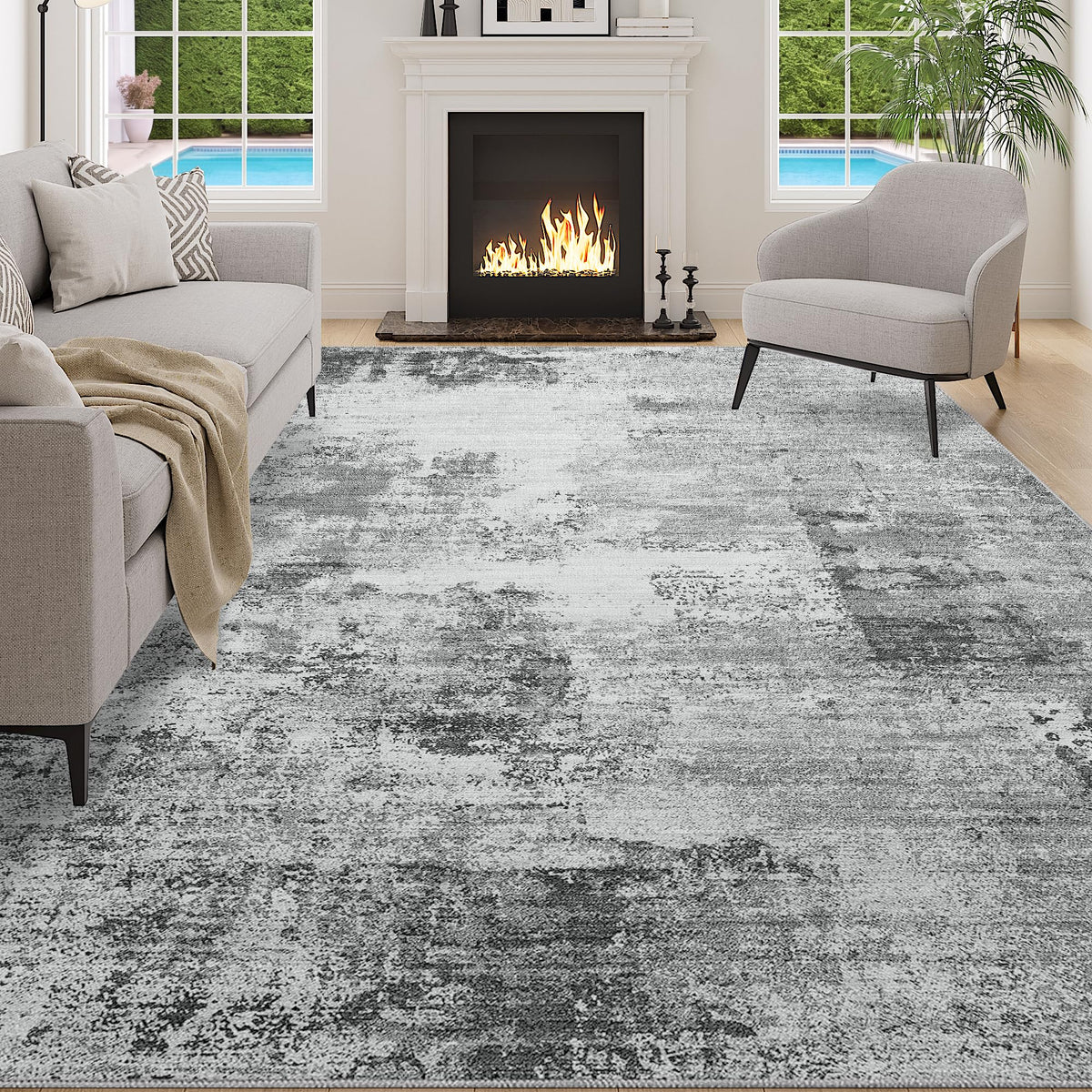 DUKINO Black Floral Area Rug for Modern Home Decor